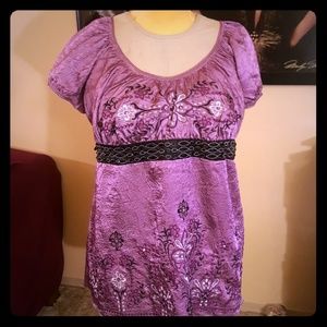 Fuschia short sleeve chiffon top